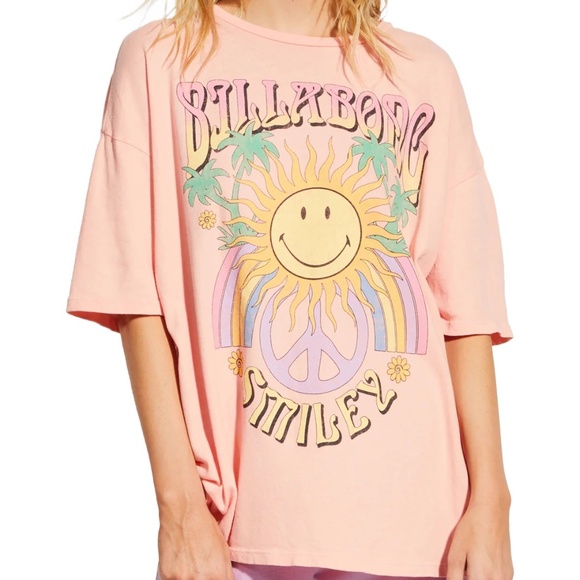 Billabong x Smiley Oversized True Boy Short Sleeve Graphic Tee Shirt Size Medium - Picture 1 of 6